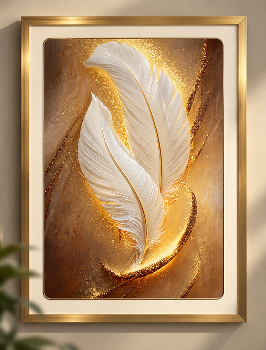 Elegant Feather Wall Art – Gold Framed