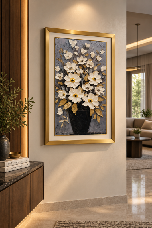 Textured Floral Wall Art – Gold Framed