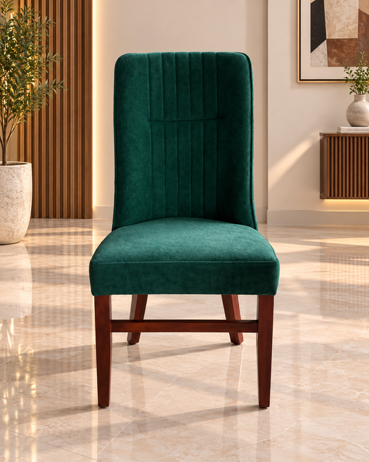 Teal Green Upholstered Dining Chair with Wooden Legs