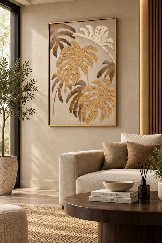 Textured Botanical Wall Art – Gold & Black Framed