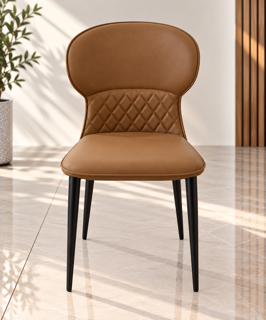Modern Brown Upholstered Dining Chair with Quilted Backrest