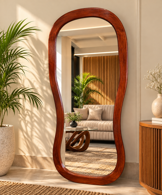 Organic Shape Wooden Full-Length Mirror – Brown