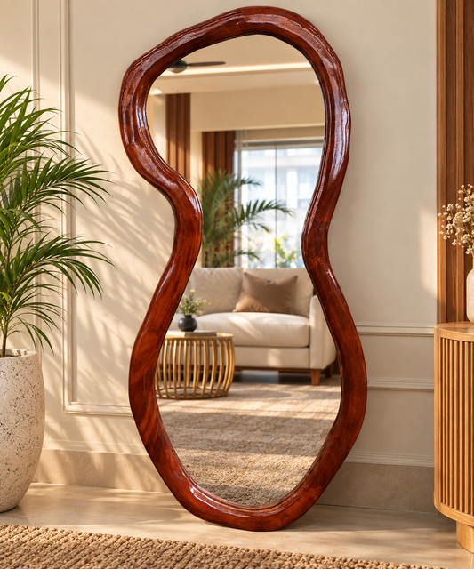 Organic Shape Wooden Full-Length Mirror
