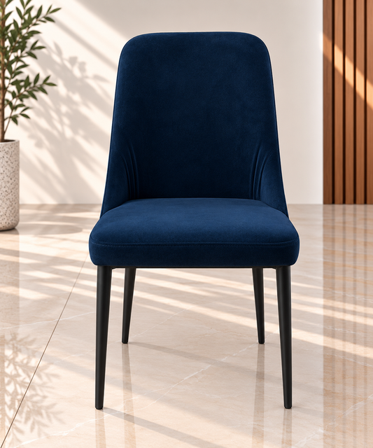 Modern Navy Blue Upholstered Dining Chair with Black Legs