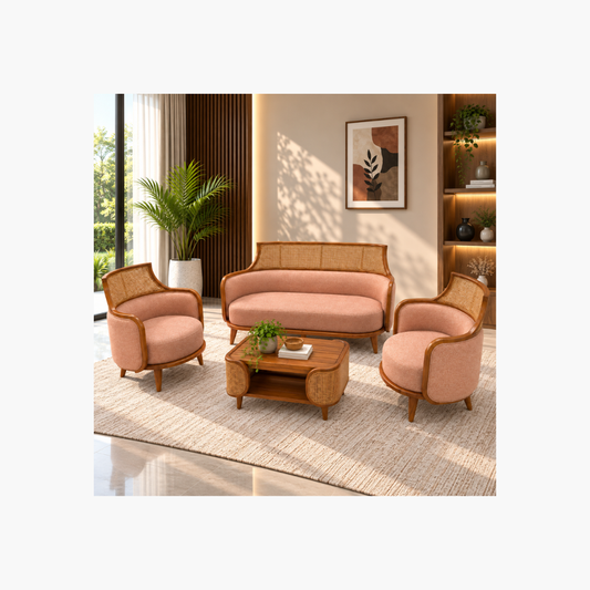 3+1+1 Seater Cane Sofa Set – Peach
