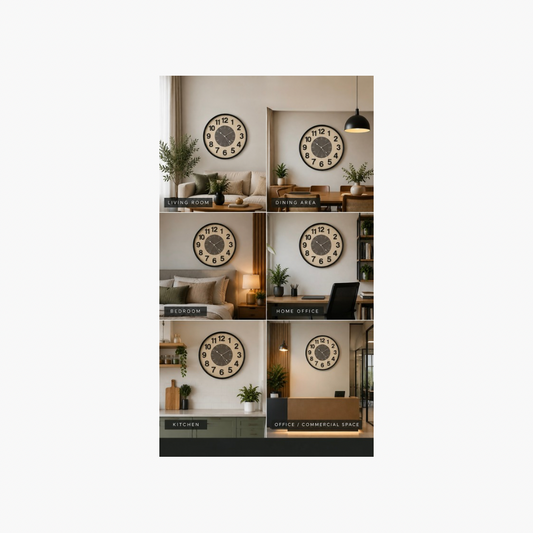Modern Round Wall Clock – Black & Beige