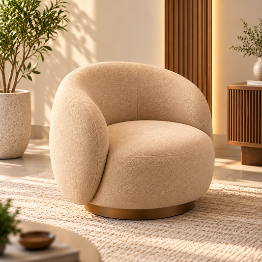 Beige Sofa Set with 2 Swivel Chairs – Modern 2+1+1 Set