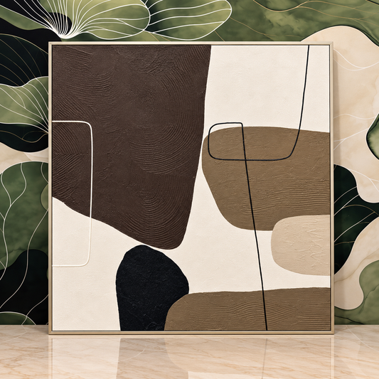 Abstract Textured Wall Art Frame – Modern Brown, Beige & Black Design