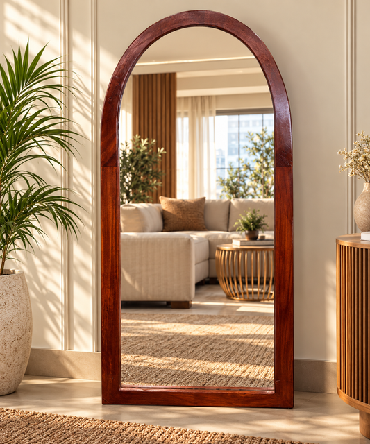 Wooden Frame Full-Length Mirror – Arched Design