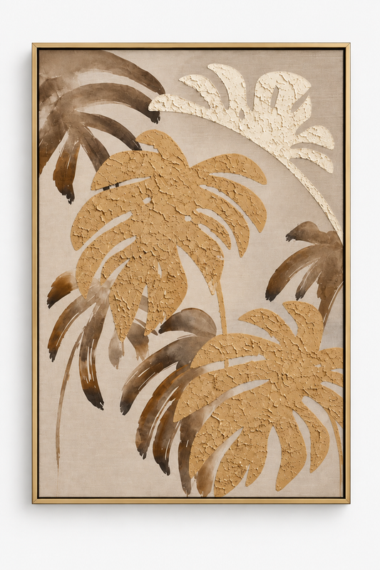 Textured Botanical Wall Art – Gold & Black Framed