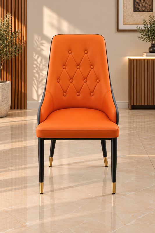 Modern Orange Upholstered Dining Chair with Button Tufting