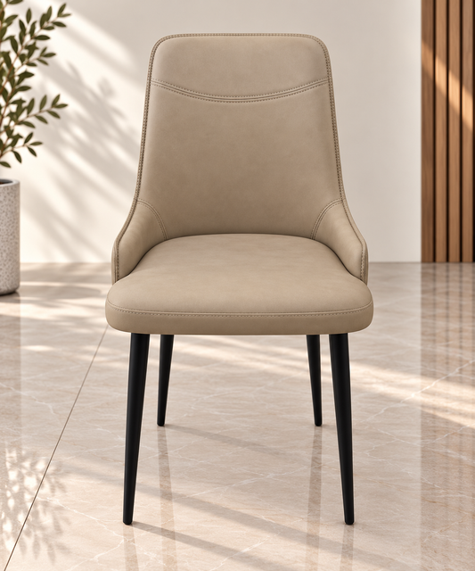 Beige Upholstered Dining Chair with Black Legs – Modern Cushioned Dining Chair