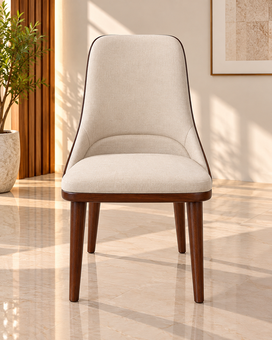 Cream Upholstered Dining Chair with Wooden Legs