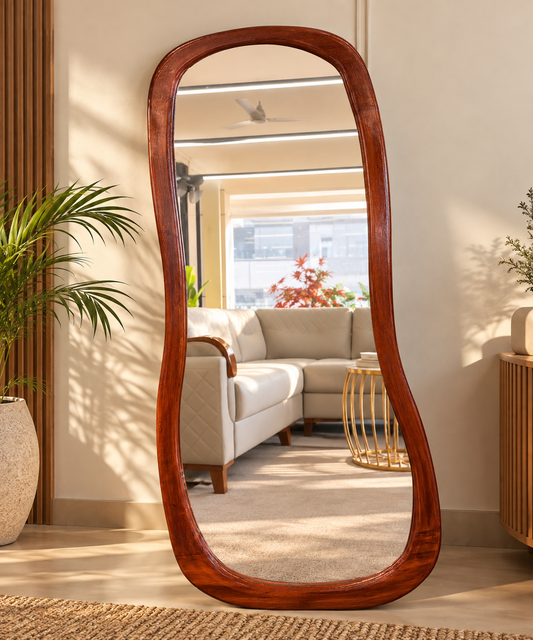 Organic Wooden Full-Length Mirror – Curved Frame Floor Mirror