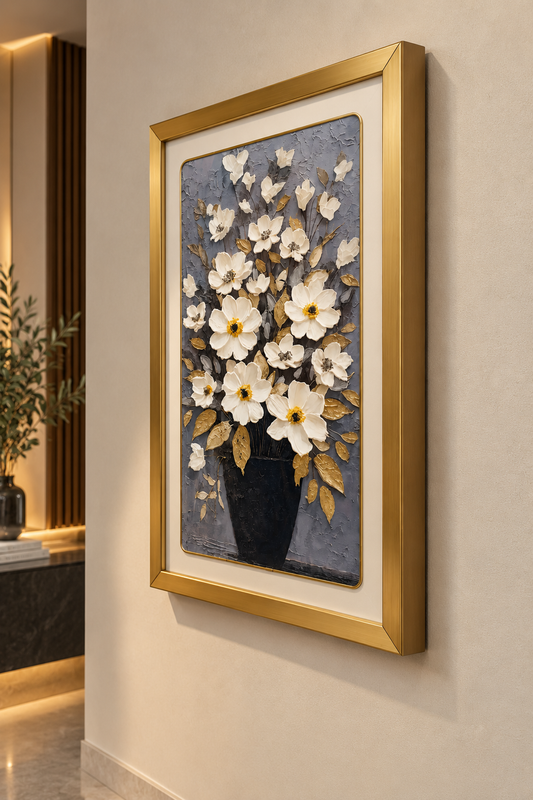 Textured Floral Wall Art – Gold Framed