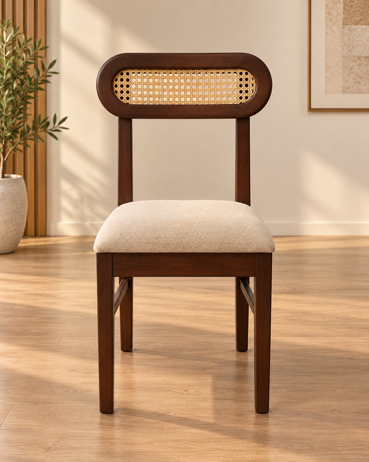 Wooden Cane Dining Chair with Cushioned Seat – Modern Rattan Dining Chair