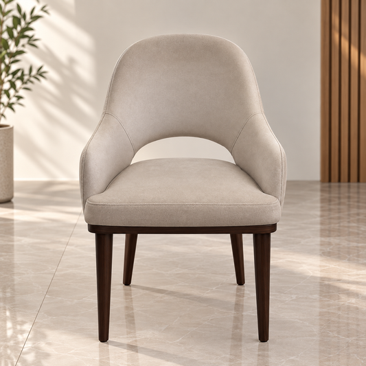 Modern Cream Upholstered Dining Chair with Wooden Legs
