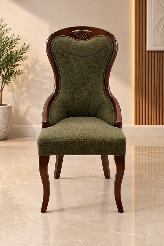 Classic Upholstered Wooden Dining Chair – Green