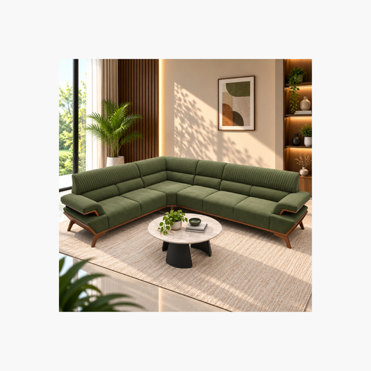 Modern 5-Seater Corner Sofa – Olive Green