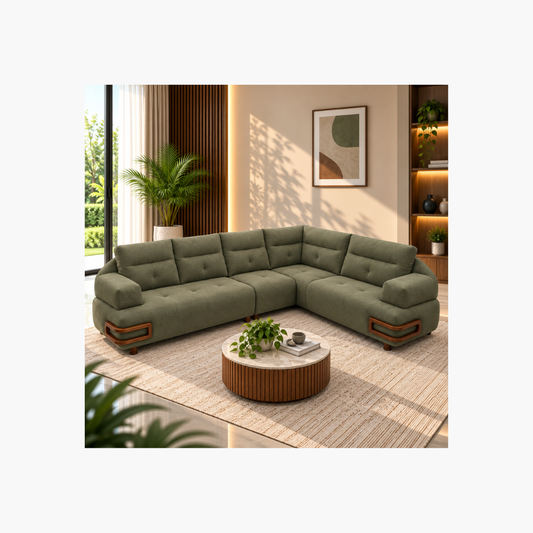Modern 5-Seater Corner Sofa – Olive Green