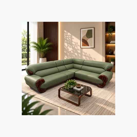 Modern 5-Seater Corner Sofa – Olive Green