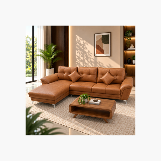 Modern 3-Seater Lounger Sofa – Tan Brown
