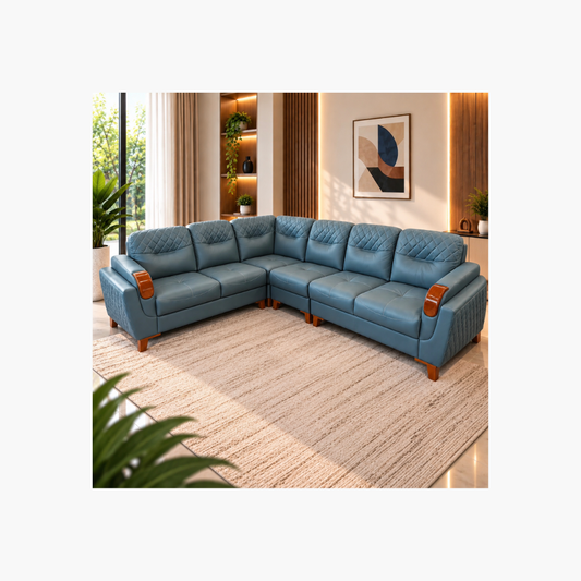 Modern 5-Seater Corner Sofa – Blue