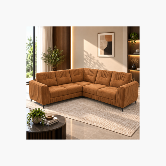 Modern 5 seater tan corner sofa for living room