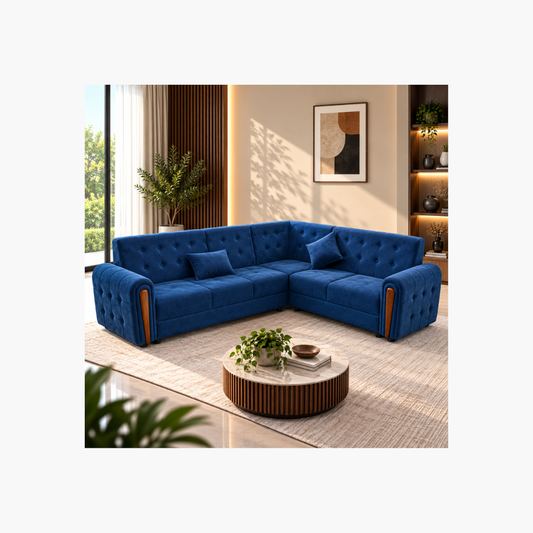 Modern 5-Seater Corner Sofa – Royal Blue