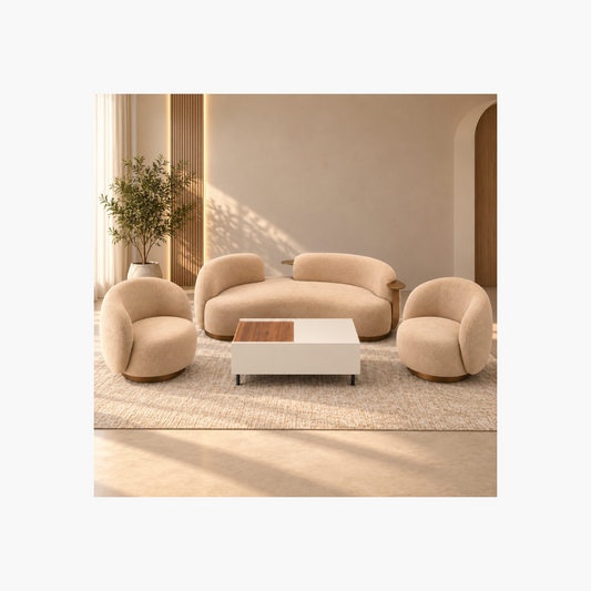 Beige Sofa Set with 2 Swivel Chairs – Modern 2+1+1 Set