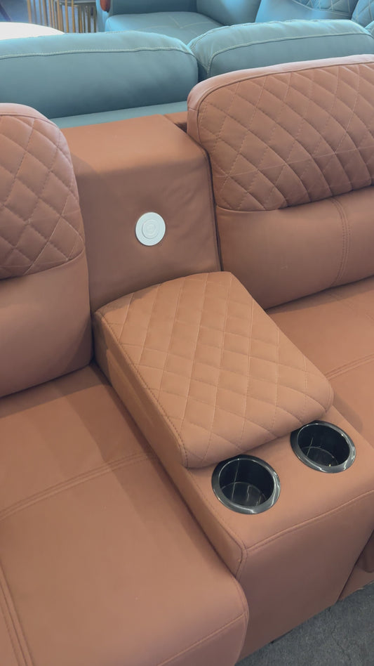 Modern 5-Seater Corner Sofa with Cup Holder & USB Port – Brown